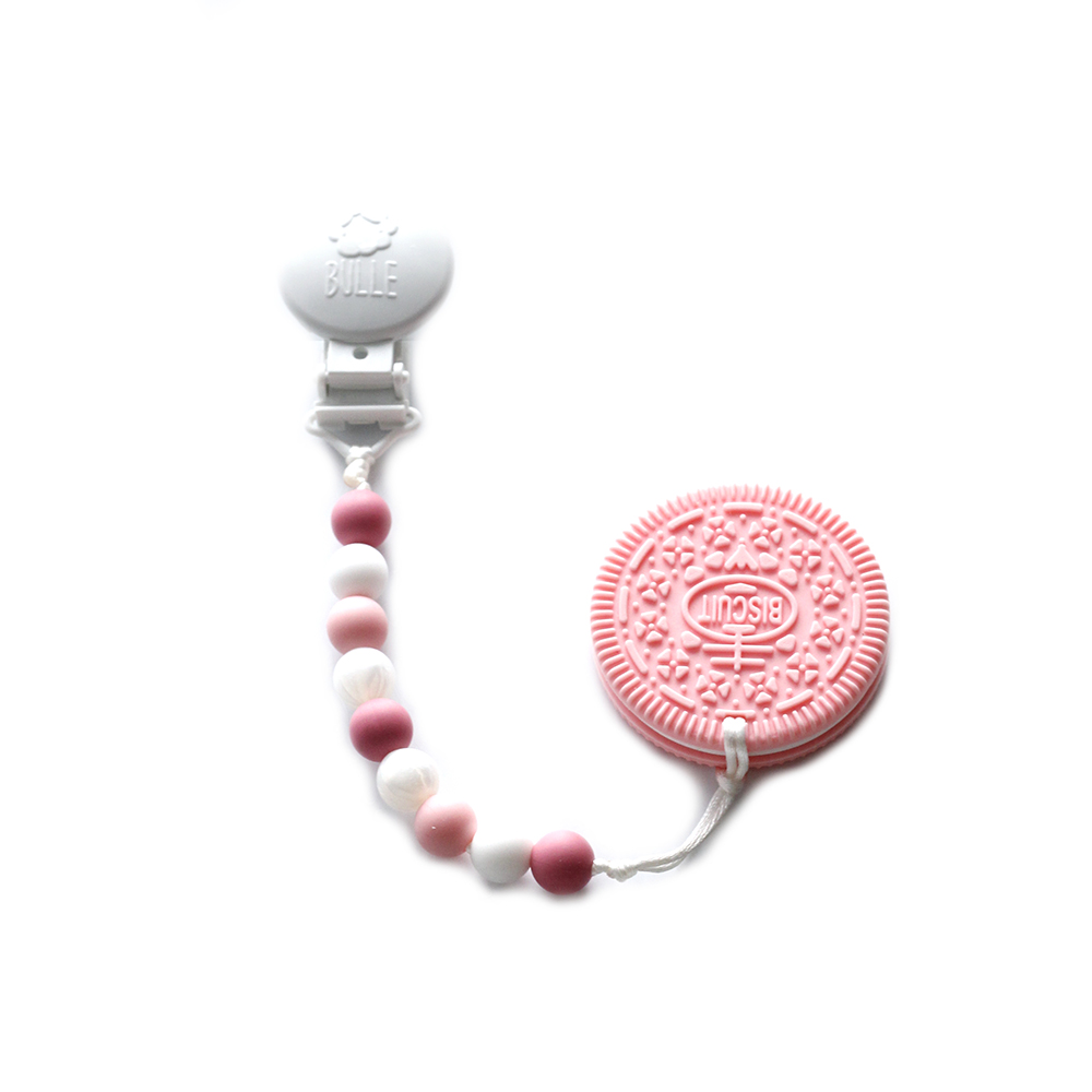 Bulle bijouterie Ensemble jouet de dentition biscuit rose avec attache suce