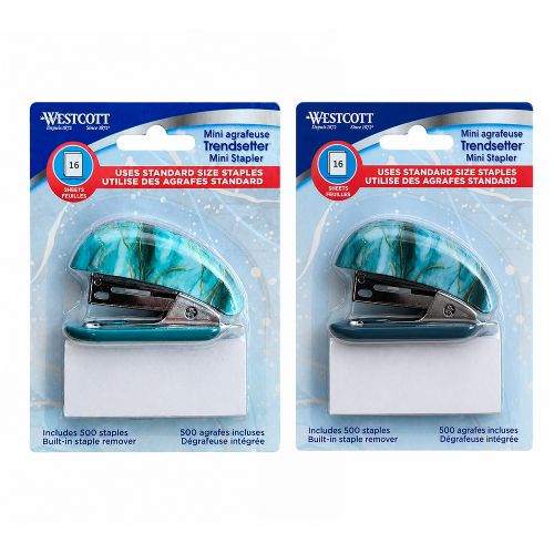 Mini ''liquid marble'' stapler with staples, assorted