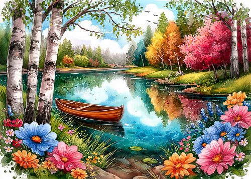 Jacarou - Broderie de diamants ronds - Lac paisible