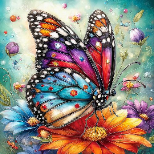 Jacarou - Broderie de diamants ronds - Papillon