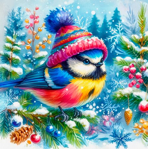 Jacarou - Broderie de diamants ronds - Winter Bird
