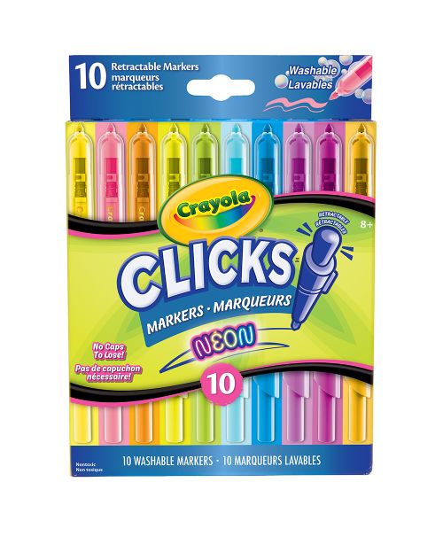 Crayola - 10 Marqueurs rétractables Clicks, Néons