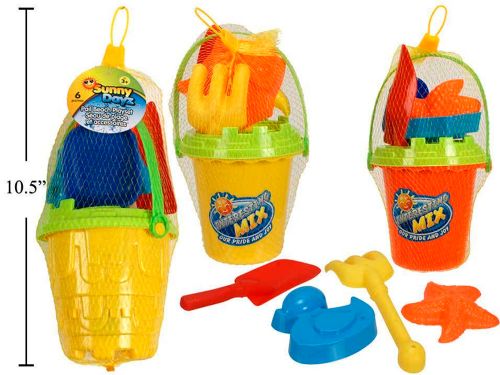 Sunny Dayz - Ensemble de jeu de plage 6 pièces avec seau 11 cm, assortiment