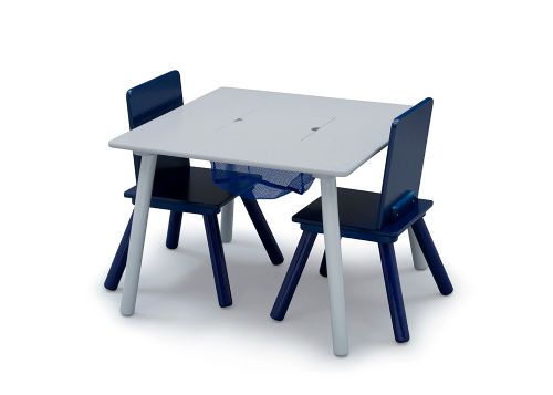 Delta - Ensemble de table et chaises pour enfant avec rangement Bleu Gris