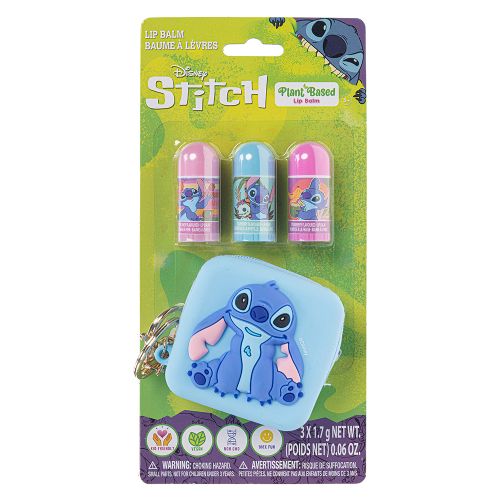 Stitch - 3 minis baumes à lèvres et pochette porte-clés