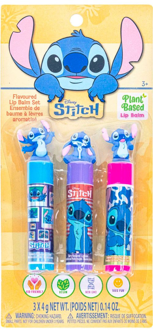 Stitch - 3 Baume à lèvres avec personnage sur le bouchon
