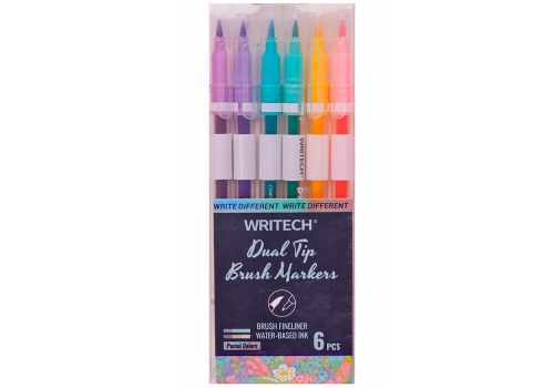 Writech - Ensemble de 6 marqueurs pinceaux double pointes pastel