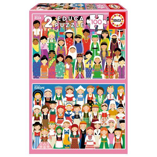 2x100 pieces puzzle Girls of Europe and Girls of Asia