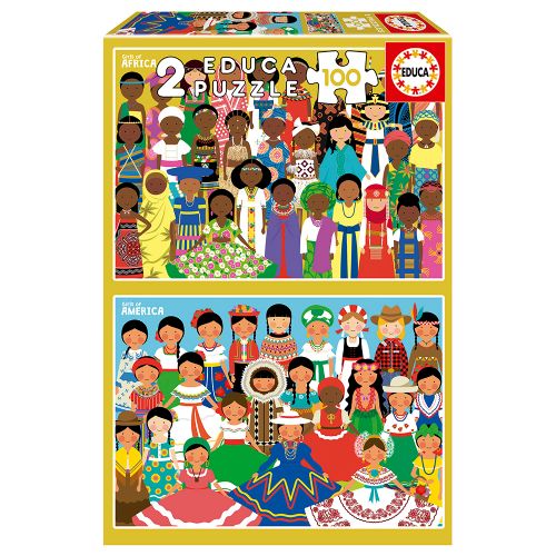 2x100 pieces puzzle Girls of America and Girls of AAfrica