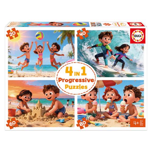 Casse-tête progressif 4-en-1 - Journée à la plage 20-40-60-80 pièces