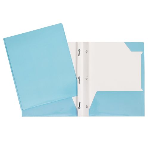 Duo-tang de carton laminé - Attaches et pochettes Bleu