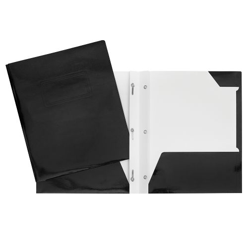 Duo-tang de carton laminé - Attaches et pochettes Noir