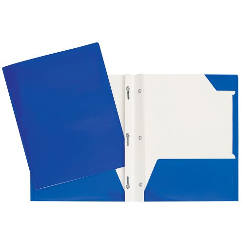 Duo-tang de carton laminé - Attaches et pochettes Bleu foncé