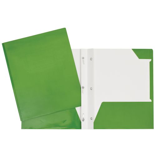 Duo-tang de carton laminé - Attaches et pochettes Vert