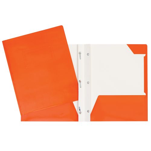 Duo-tang de carton laminé - Attaches et pochettes Orange