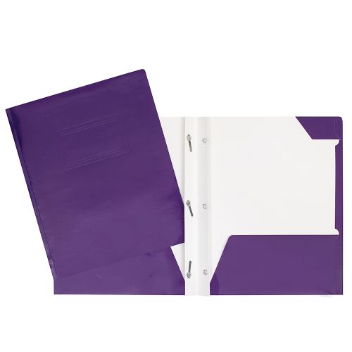 Duo-tang de carton laminé - Attaches et pochettes Violet