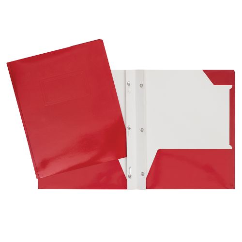 Duo-tang de carton laminé - Attaches et pochettes Rouge