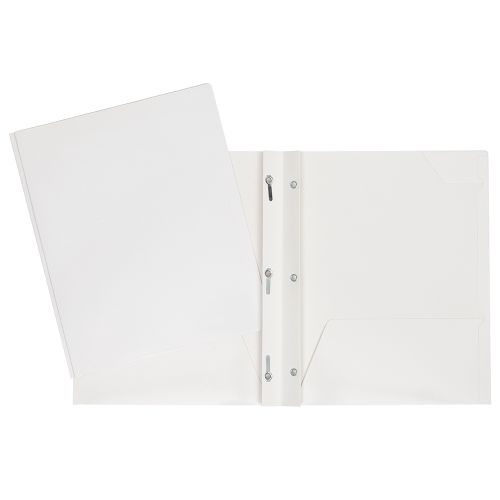 Duo-tang de carton laminé - Attaches et pochettes Blanc
