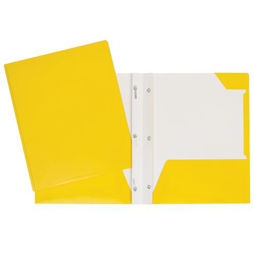 Duo-tang de carton laminé - Attaches et pochettes Jaune
