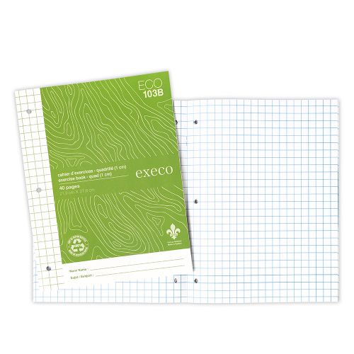 Cahier écologique quadrillé 1 cm, Vert, 103B
