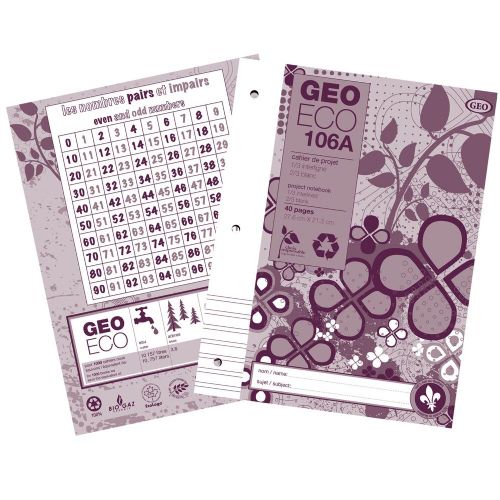 Cahier de projets écologique interligné, 40 pages, 106A