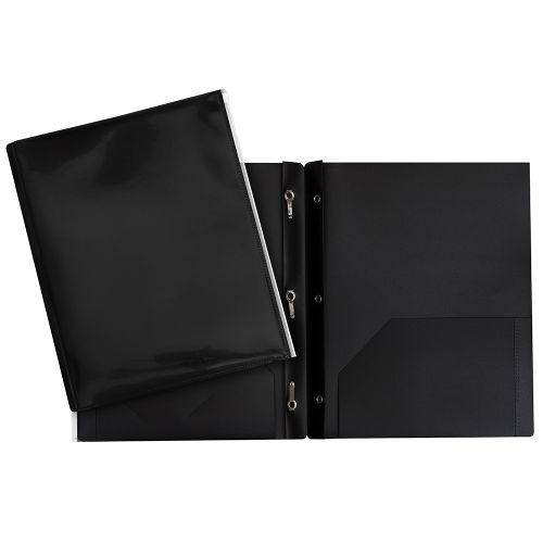 Duo-tang de plastique avec pochettes et fermeture éclair, noir