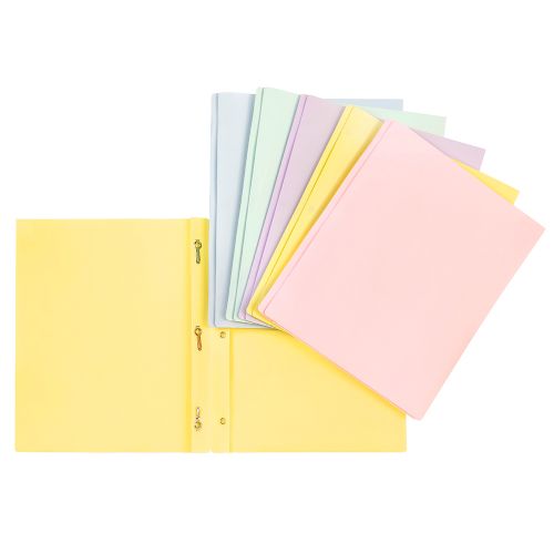 Duo-tang en plastique avec attaches couleurs pastel assorties