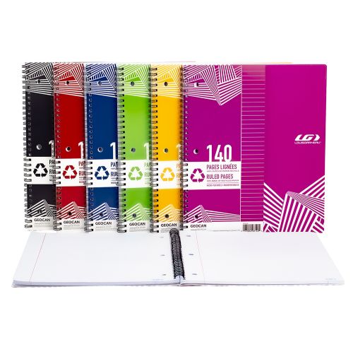 Cahier à spirale Ligné 140 pages (Louis Garneau) assortis