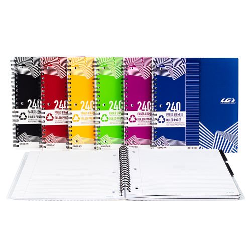 Cahier spirale ligné 240 pages (Louis Garneau) assortiment