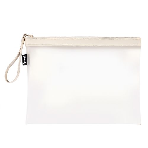 Pochette avec fermeture glissière, lettre, beige