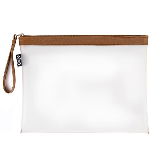 Pochette avec fermeture glissière, lettre, brune