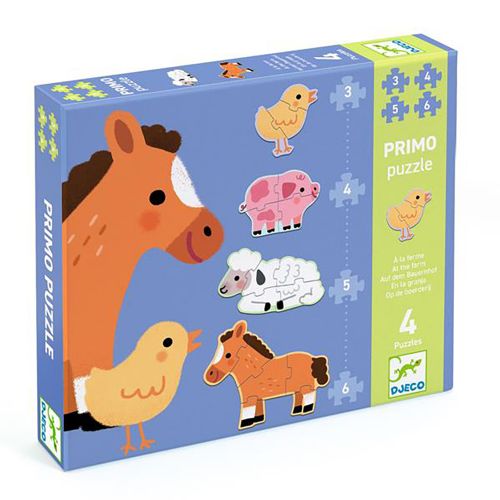 Djeco - Primo Puzzle - À la ferme 3, 4, 5, 6 pièces