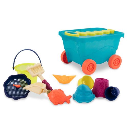 B.Summer - Chariot de plage "Wavy-Wagon" Bleu clair et accessoires