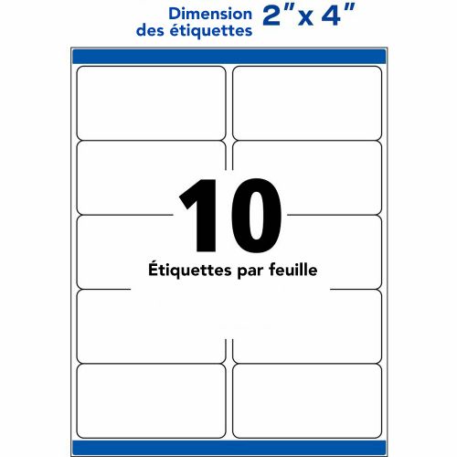Feuille de 10 étiquettes blanches autocollantes