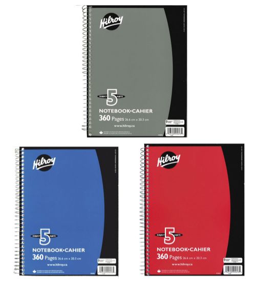 Cahier spirale ligné 5 sujets 360 pages, assortiment