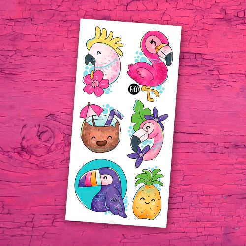 PiCO - Tattoos The pink flamingos and parrots
