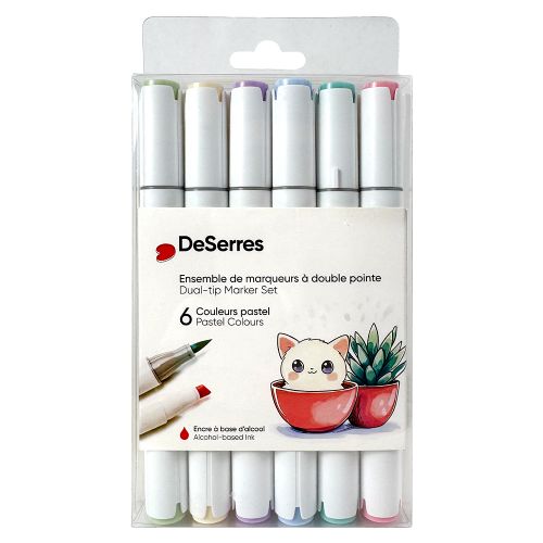 DeSerres - Ensemble de marqueurs alcool double pointes 6 couleurs pastels