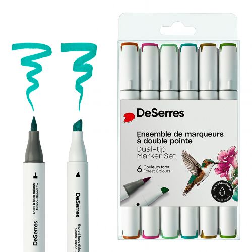 DeSerres - Ensemble de marqueurs alcool double pointes 6 couleurs forêt