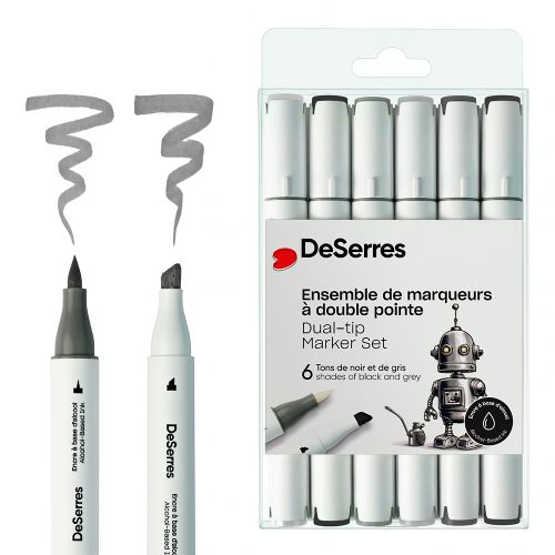 DeSerres - Ensemble de 6 marqueurs alcool double pointes noir et gris