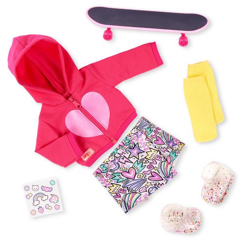Outfit OG Deluxe - Skate Into Fun™ - Hooded Sweater and Skort for 18" Doll