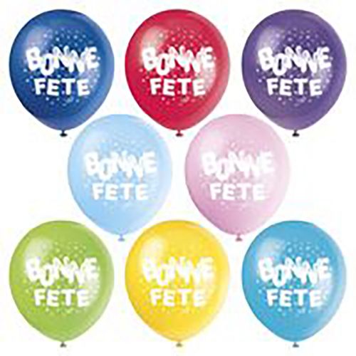 Bonne Fête - 8 bright balloons printed 12''