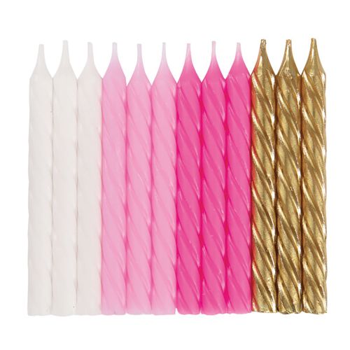 24 Spiral Candles - Pink, white and gold