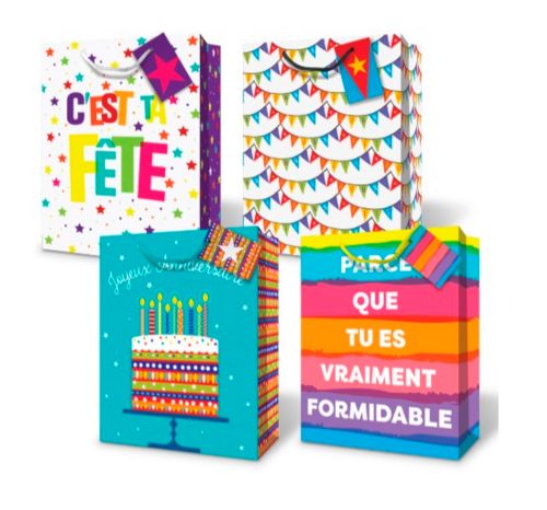 Large gift bag - Joyeux anniversaire, french text, assorted