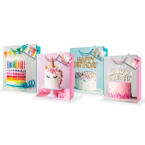 Large gift bag - Birthday cakes, assorted